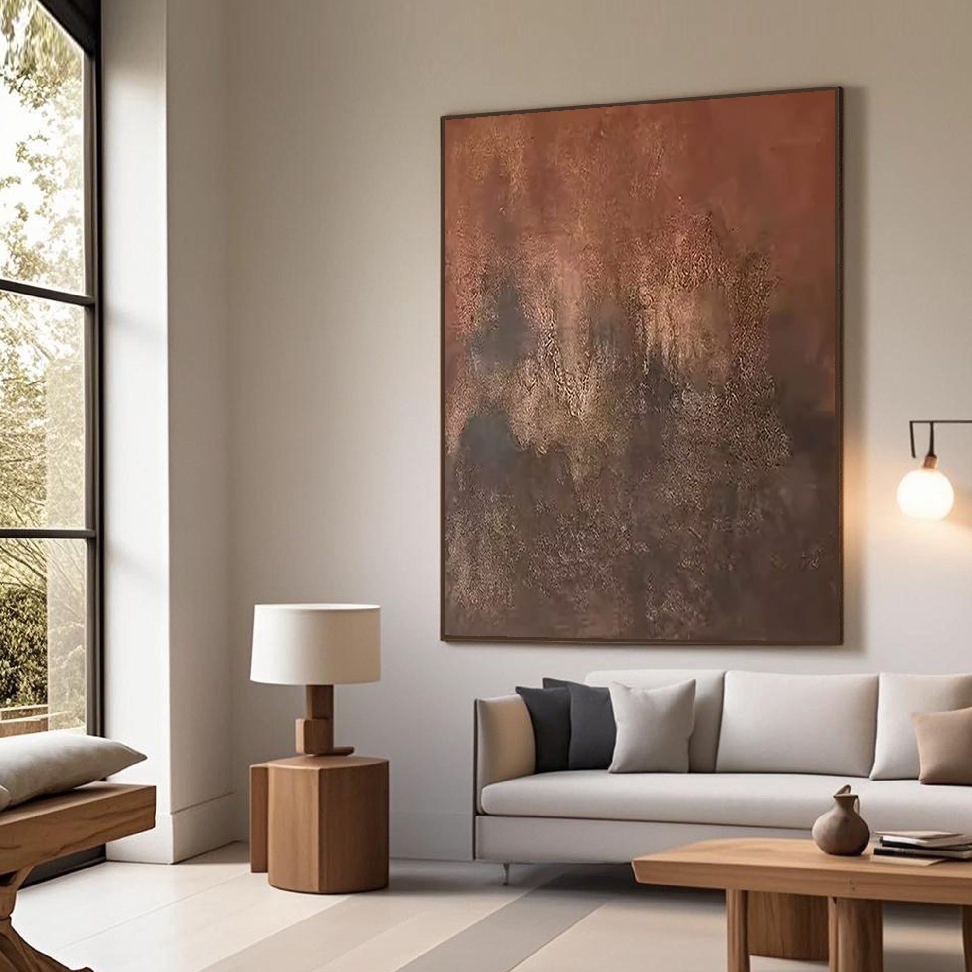 Wabi Sabi Abstract Brown Orange Gray Canvas Large Vertical Vintage