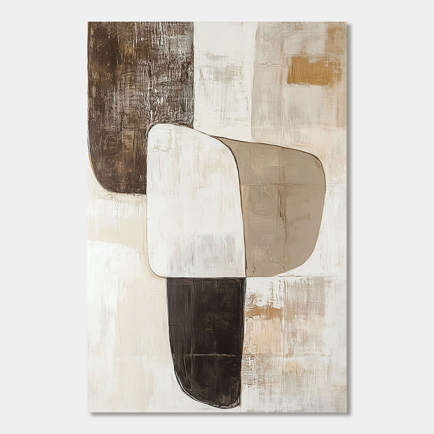 Wabi Sabi abstract art featuring beige, white, and brown organic blocks on canvas.