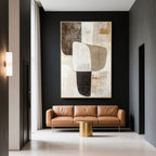 Wabi Sabi abstract art with organic shapes in beige, brown and white.
