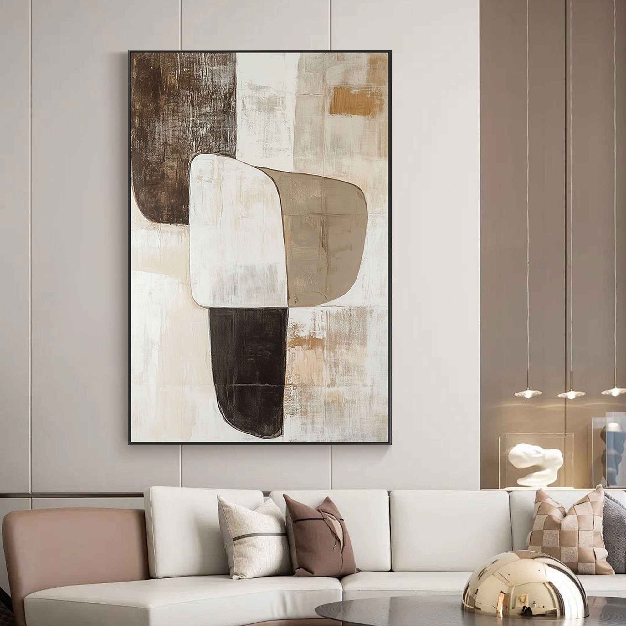 Hand-painted Wabi Sabi art in a sturdy metal frame.