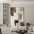 Wabi Sabi framed canvas art in beige, white, and deep brown.