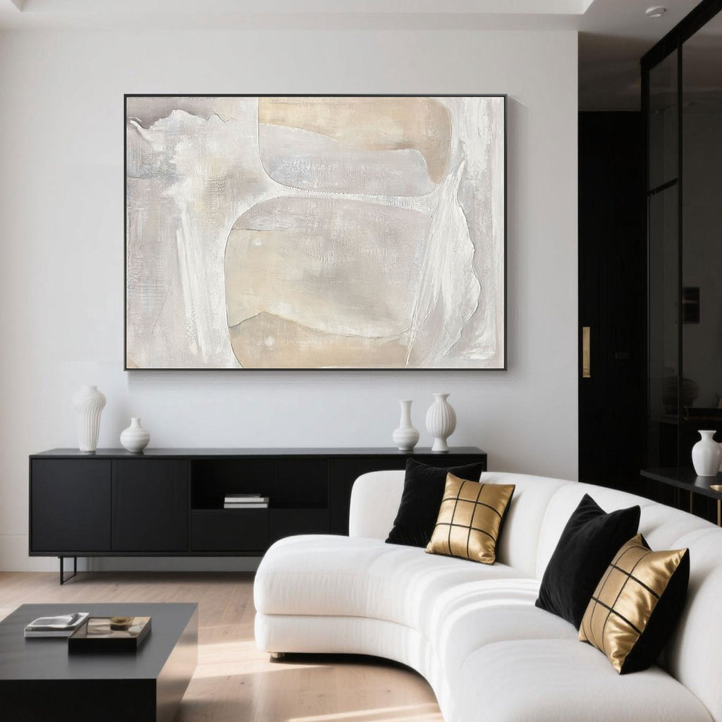 Wabi Sabi Wall Art styled above black sideboard.