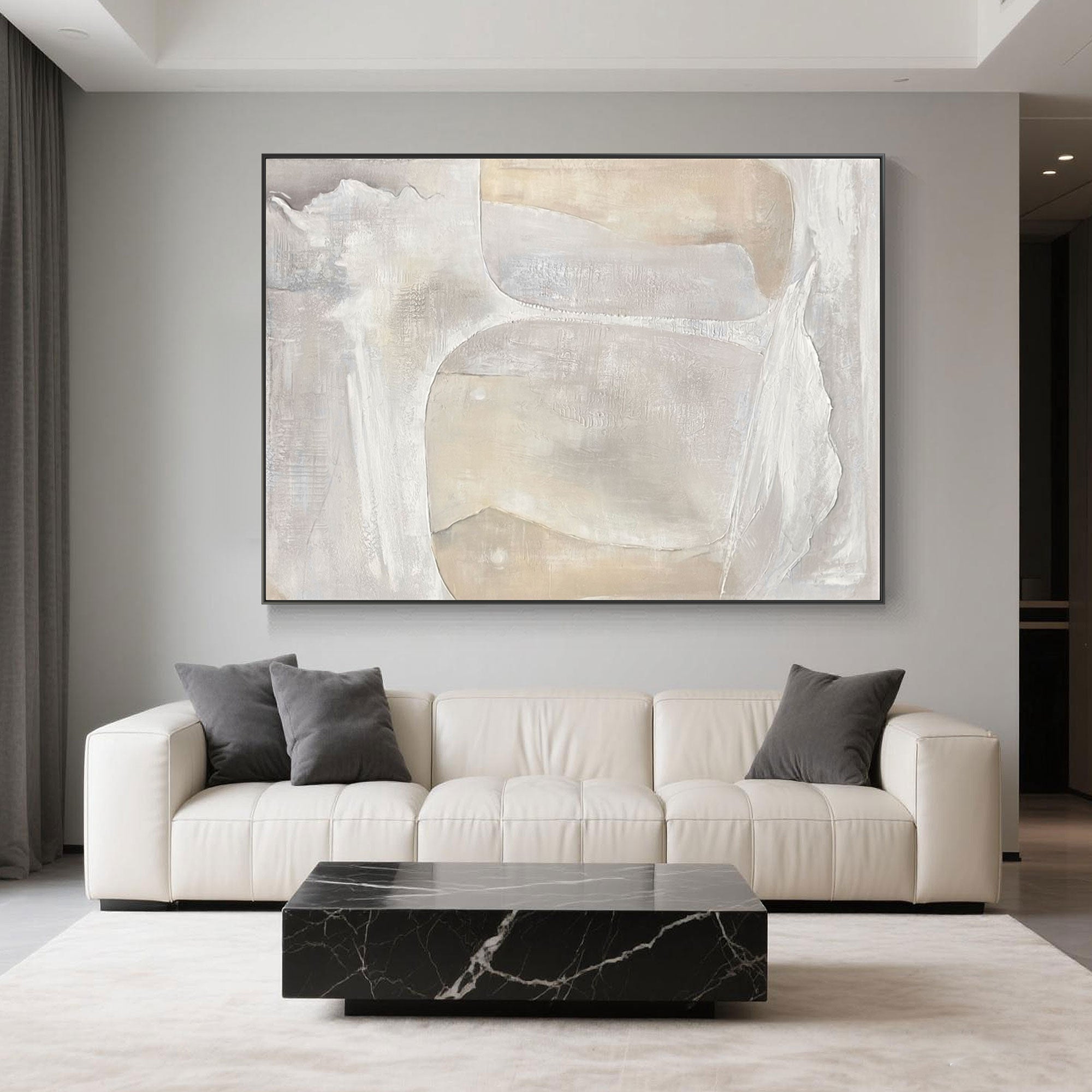 Wabi Sabi Wall Art above sofa in modern living room interior.