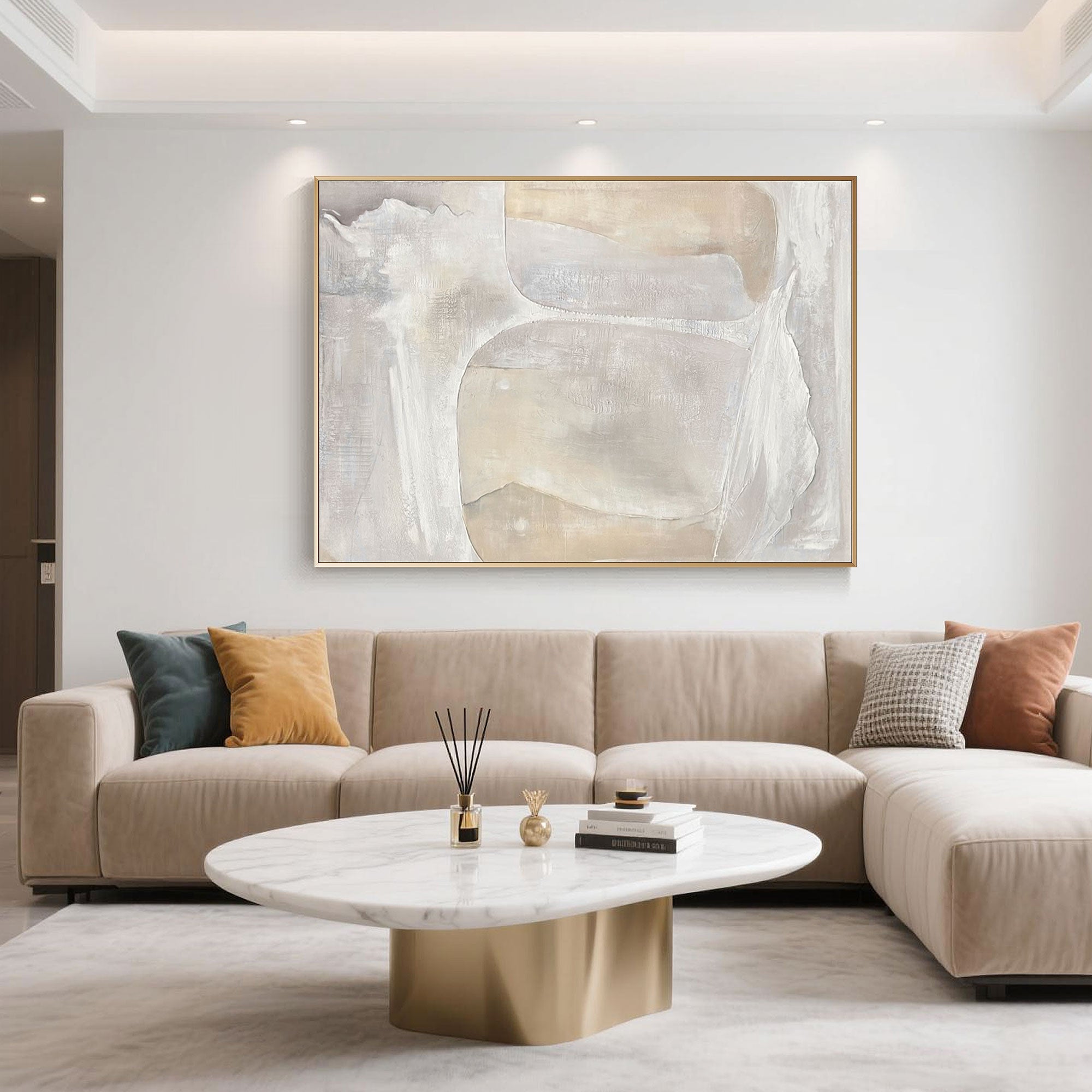 Minimalist Wabi Sabi Wall Art in neutral-toned living space.