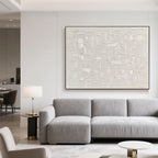 Wabi Sabi Beige Wall Art above a gray sofa in a modern living room.