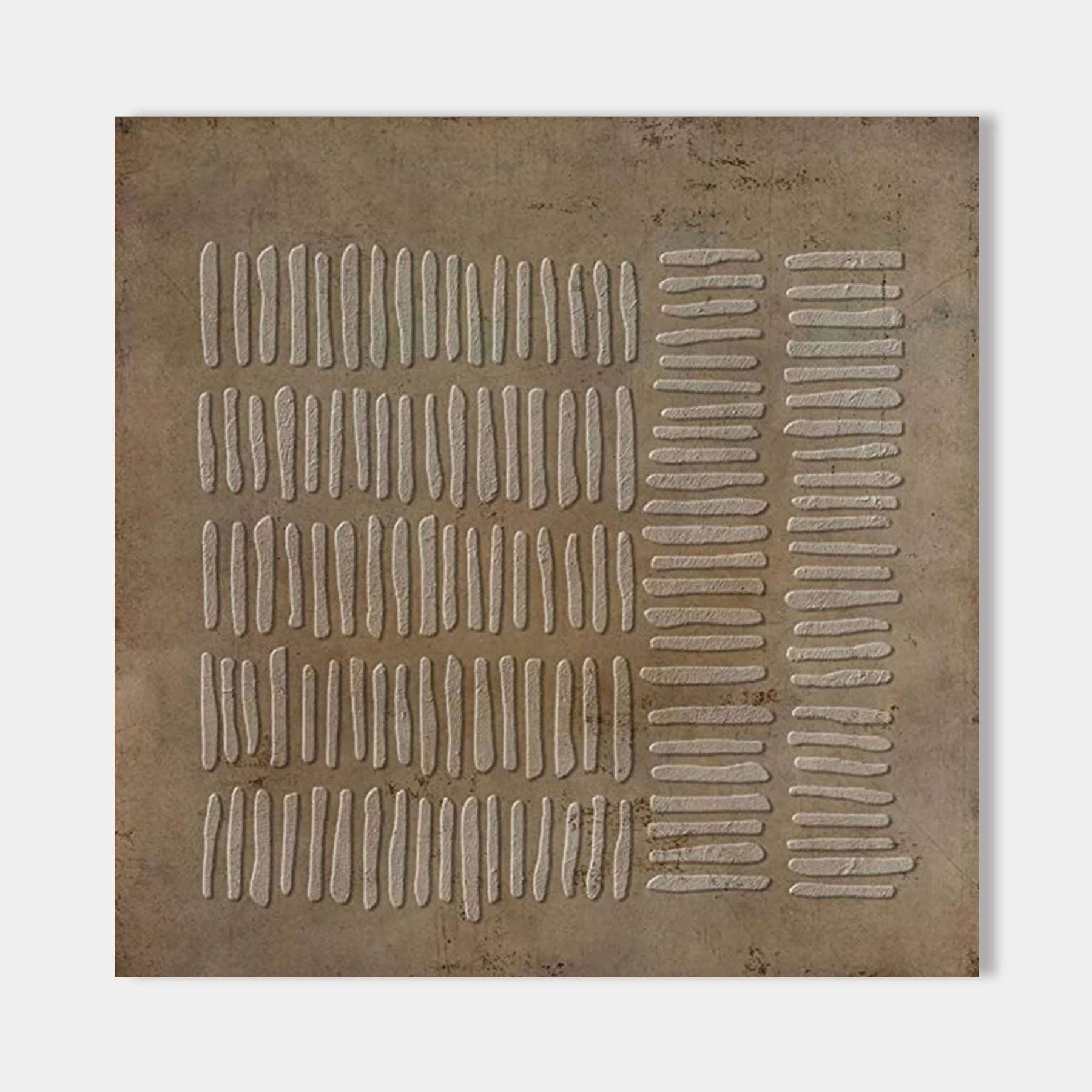 Wabi Sabi brown canvas art, minimalist design featuring subtle linear strokes.