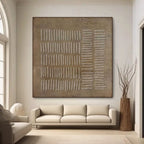 Wabi Sabi brown canvas art, minimalist design featuring subtle linear strokes.
