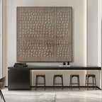 Wabi Sabi textured canvas art in a modern living space, earthy brown tones complement minimalist decor.