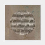 Wabi Sabi brown wall art featuring textured grey circle on canvas.