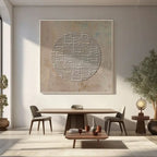 Wabi Sabi brown wall art featuring textured grey circle on canvas.