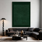 Lumi Gallery's hand-painted Wabi-Sabi geometric textured canvas art in deep green living room