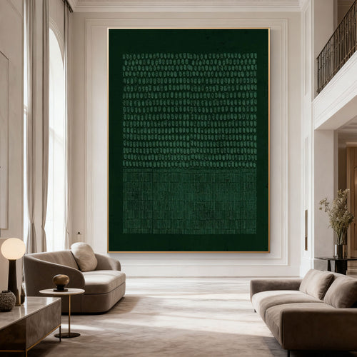 Lumi Gallery's Wabi-Sabi Geometric Textured Painting 'Deep Silence' in elegant living room with gold frame