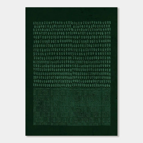 Lumi Gallery's hand-painted Wabi-Sabi geometric textured wall art 'Deep Silence' dark green canvas, oval patterns