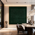 Lumi Gallery's dark green geometric textured wall art in contemporary dining room