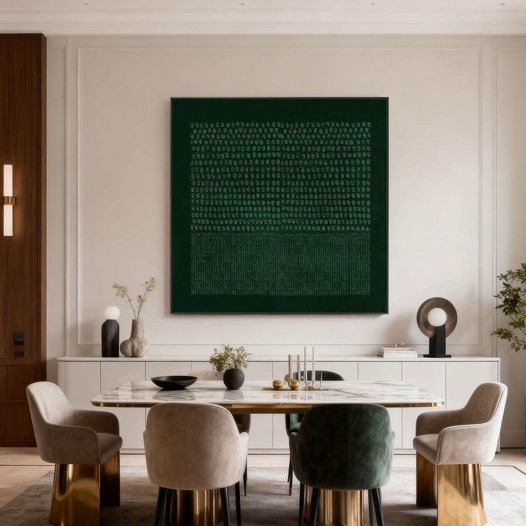 Lumi Gallery's dark green geometric textured still pattern canvas artwork