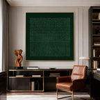 Dark green wabi-sabi geometric textured canvas painting in gold frame by Lumi Gallery