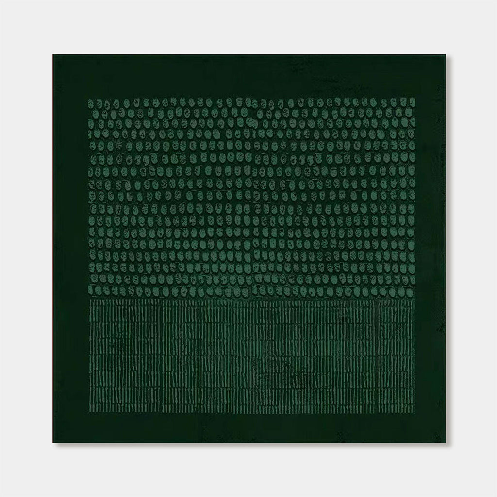 Lumi Gallery's hand-painted Wabi-Sabi geometric textured still pattern wall art on dark green canvas