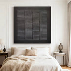 Lumi Gallery's black textured geometric wall art 'Weathered Grid' in bedroom