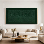 Lumi Gallery's Wabi-Sabi 'Quiet Form' dark green geometric textured wall art with gold frame in elegant living room