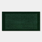 Quiet Form: Dark green Wabi-Sabi geometric wall art with textured circular patterns and vertical lines, hand-painted on canvas.