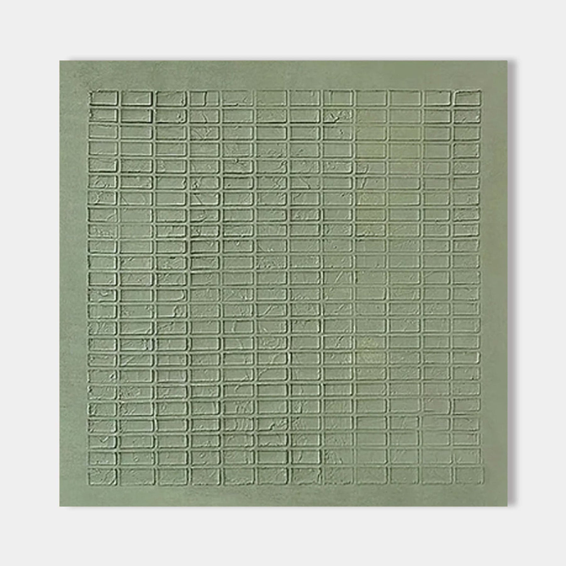 Close-up of the textured green Wabi Sabi canvas art, highlighting the grid pattern.
