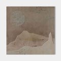 Close-up of Wabi Sabi brown canvas art featuring textured sun and mountain shapes.