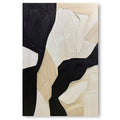 Abstract Geometric Wall Art with minimalist hand-painted shapes in black, white, and brown on vertical canvas.