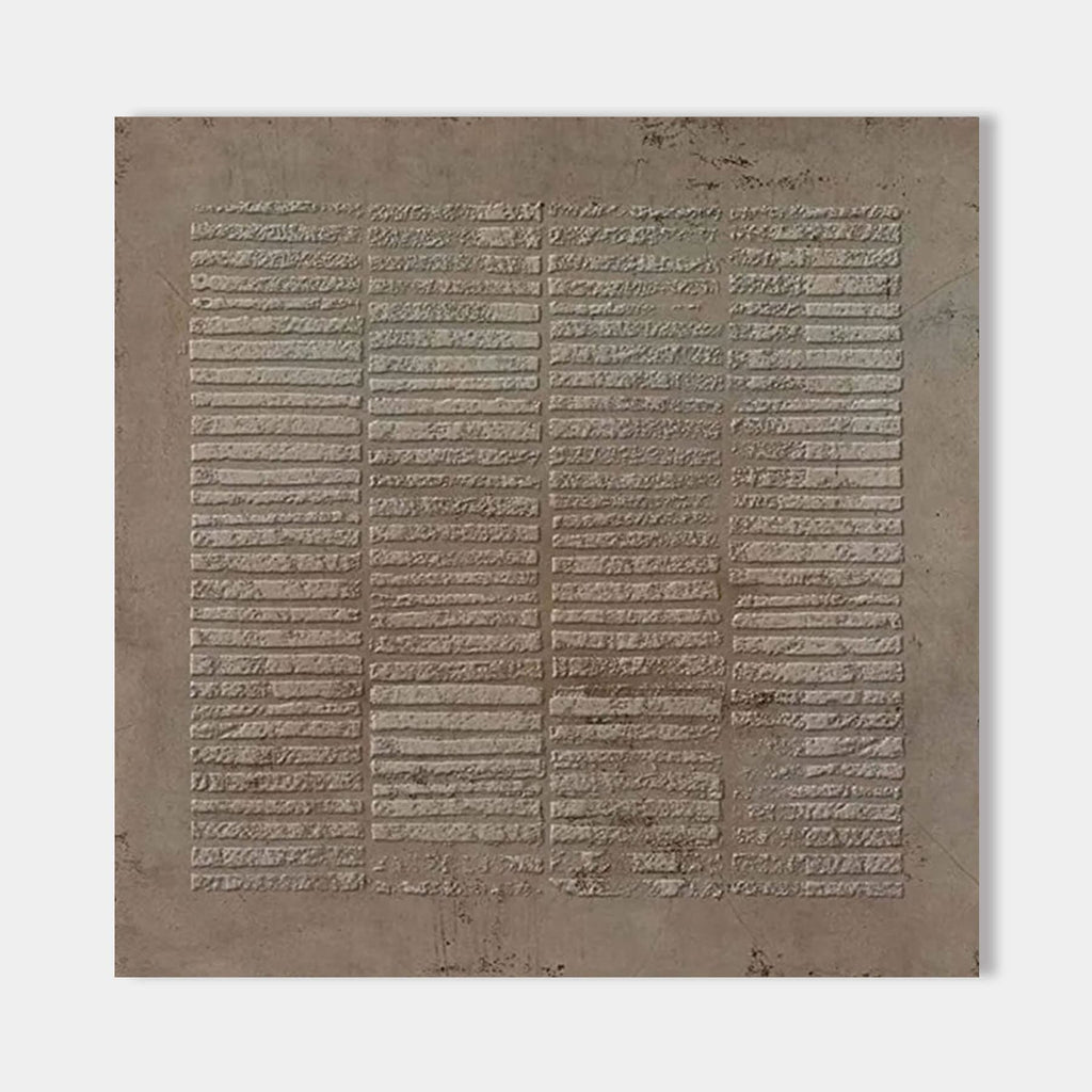Wabi Sabi square canvas art in sediment color, close-up studio shot.