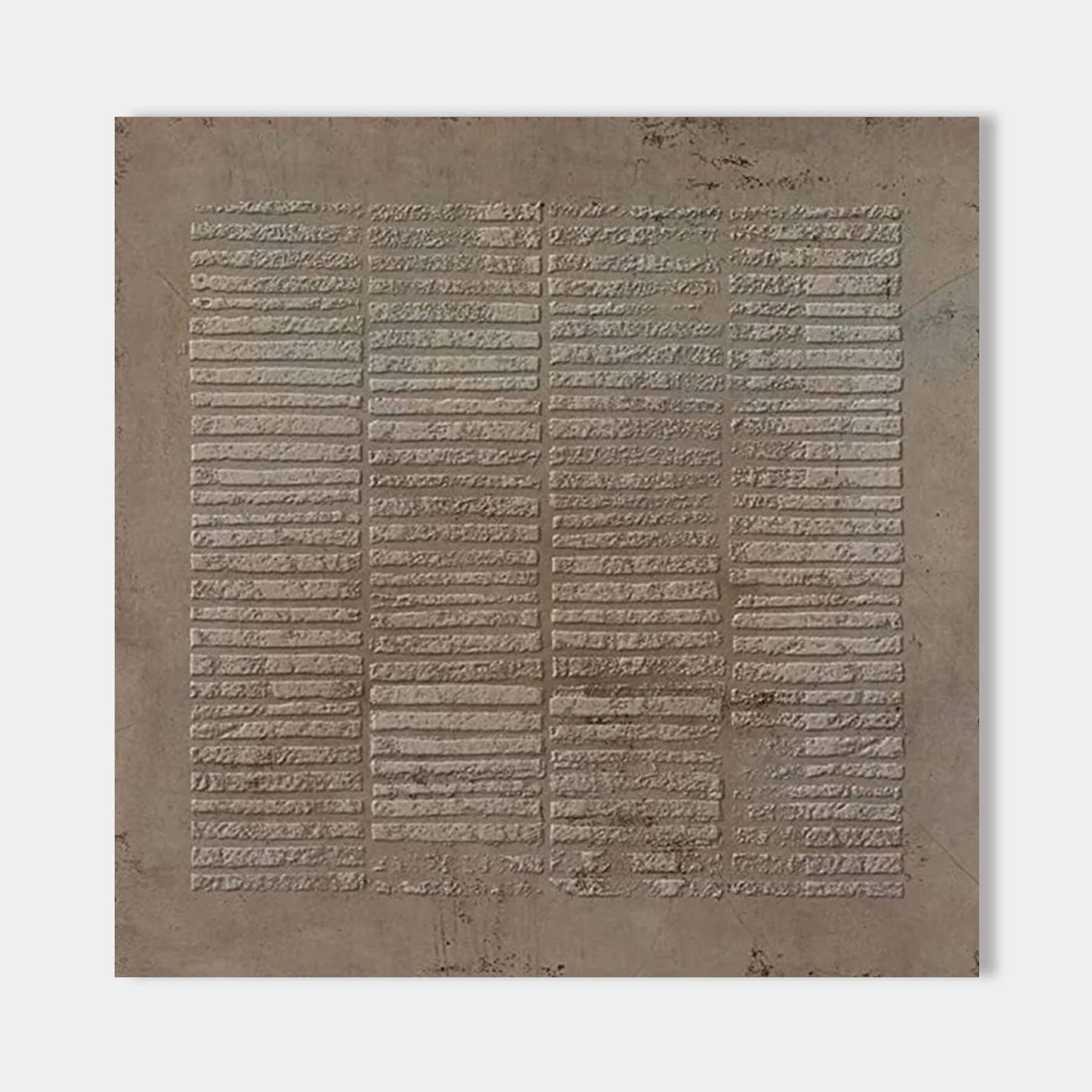 Wabi Sabi square canvas art in sediment color, close-up studio shot.