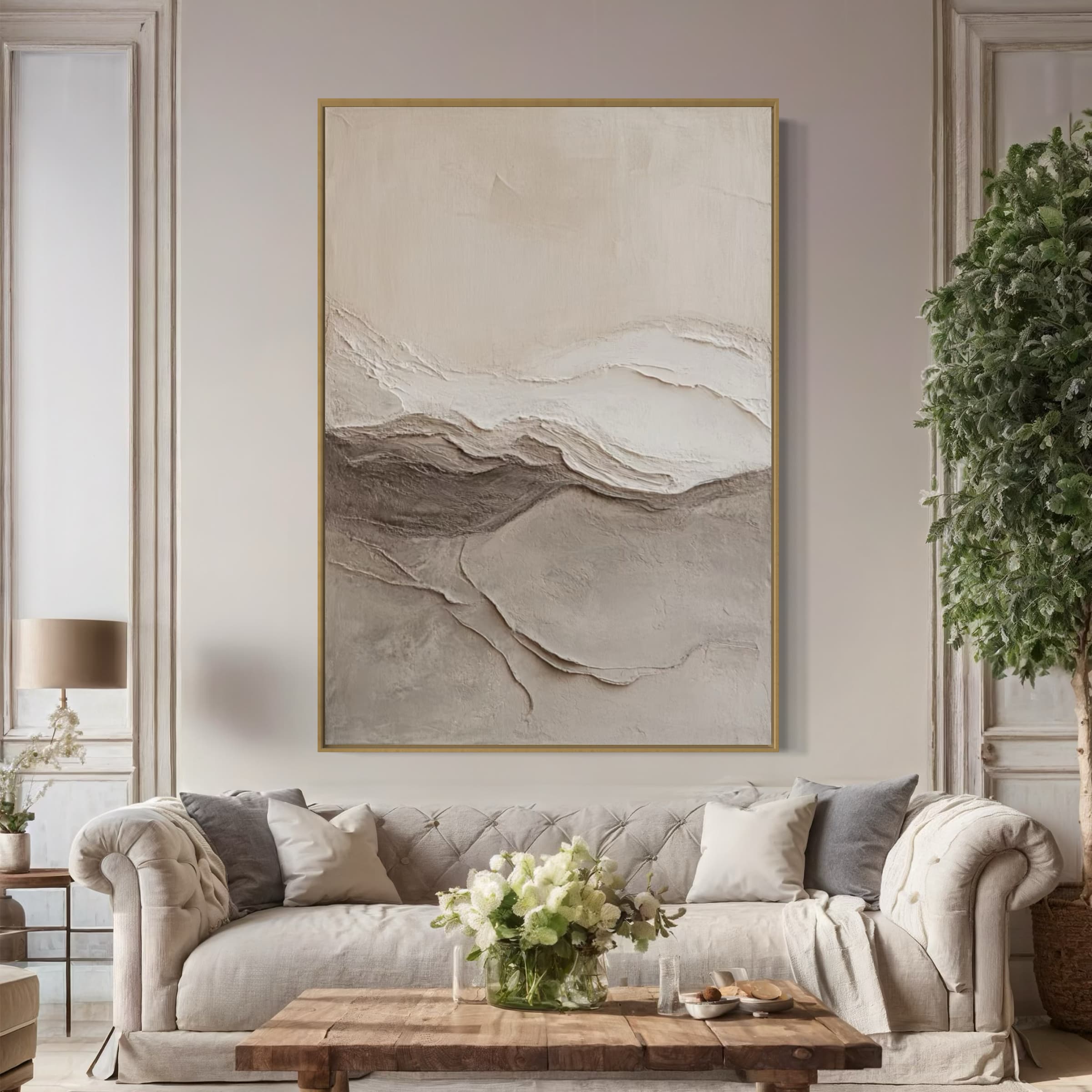 Vertical 3D textured artwork adding serenity to home decor