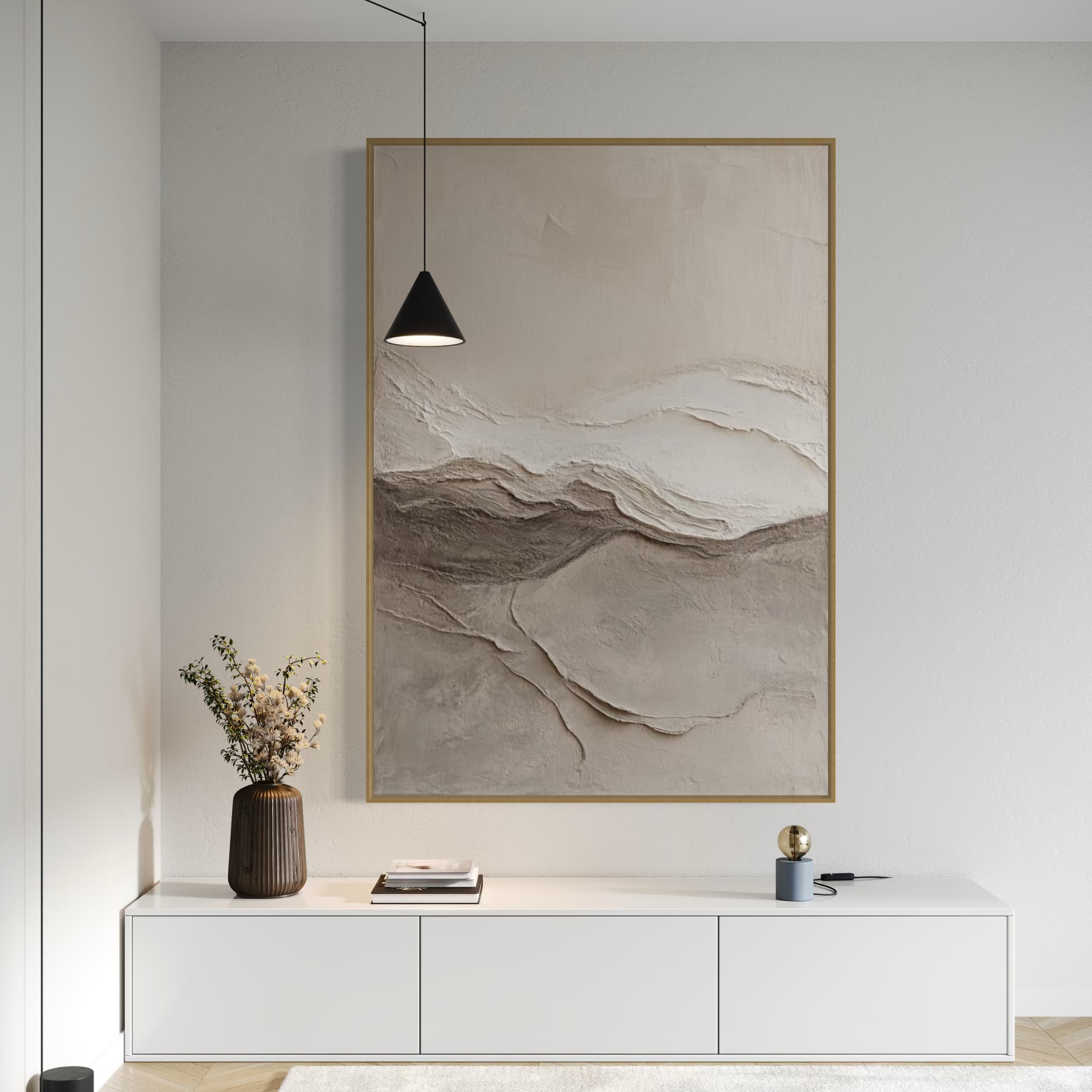 Textured Wabi Sabi wall decor with soft earth-toned contours