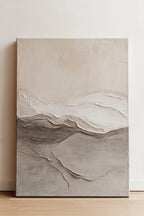 Wabi Sabi abstract wall art with 3D textured waves in beige tones