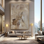 Lumi Gallery's Wabi-Sabi abstract horse painting with textured details in neutral tones