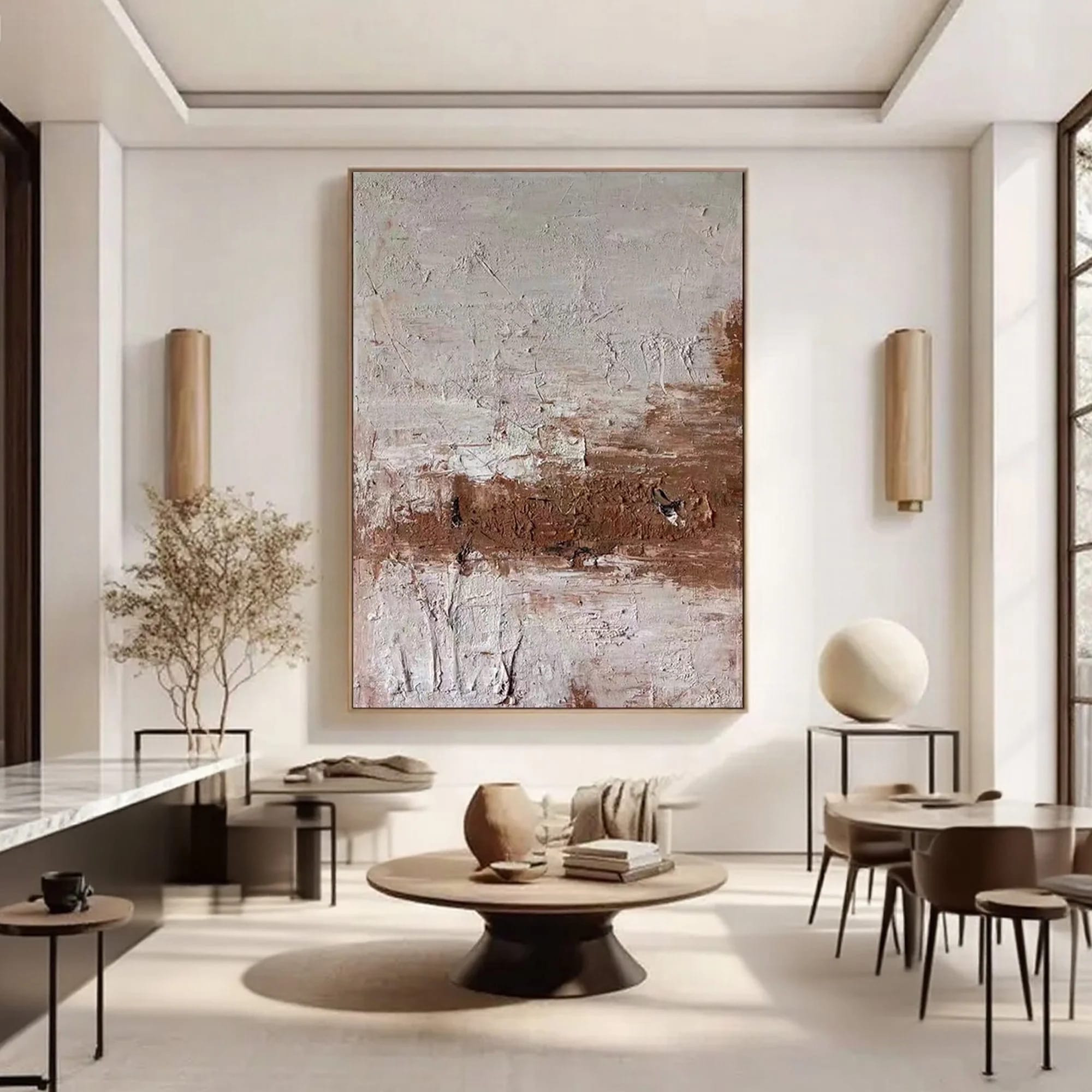 YUSUZHU Wabi Sabi Beige Neutrale Wanddecoratie - Groot minimalistisch beige structuurschilderij - 70 x 90 cm met lijst YUSUZHU Wabi Sabi Beige Neutrale Wanddecoratie - Groot minimalistisch beige structuurschilderij - 70 x 90 cm met lijst
