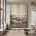 Wabi-Sabi abstract canvas wall art with earthy tones in modern living room