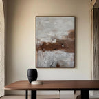 Wabi-Sabi abstract wall art 'Fading Earth' - hand-painted textured gray/brown canvas, modern interior