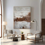 Lumi Gallery's hand-painted abstract wall art 'Fading Earth' with earthy browns/grays in modern living room