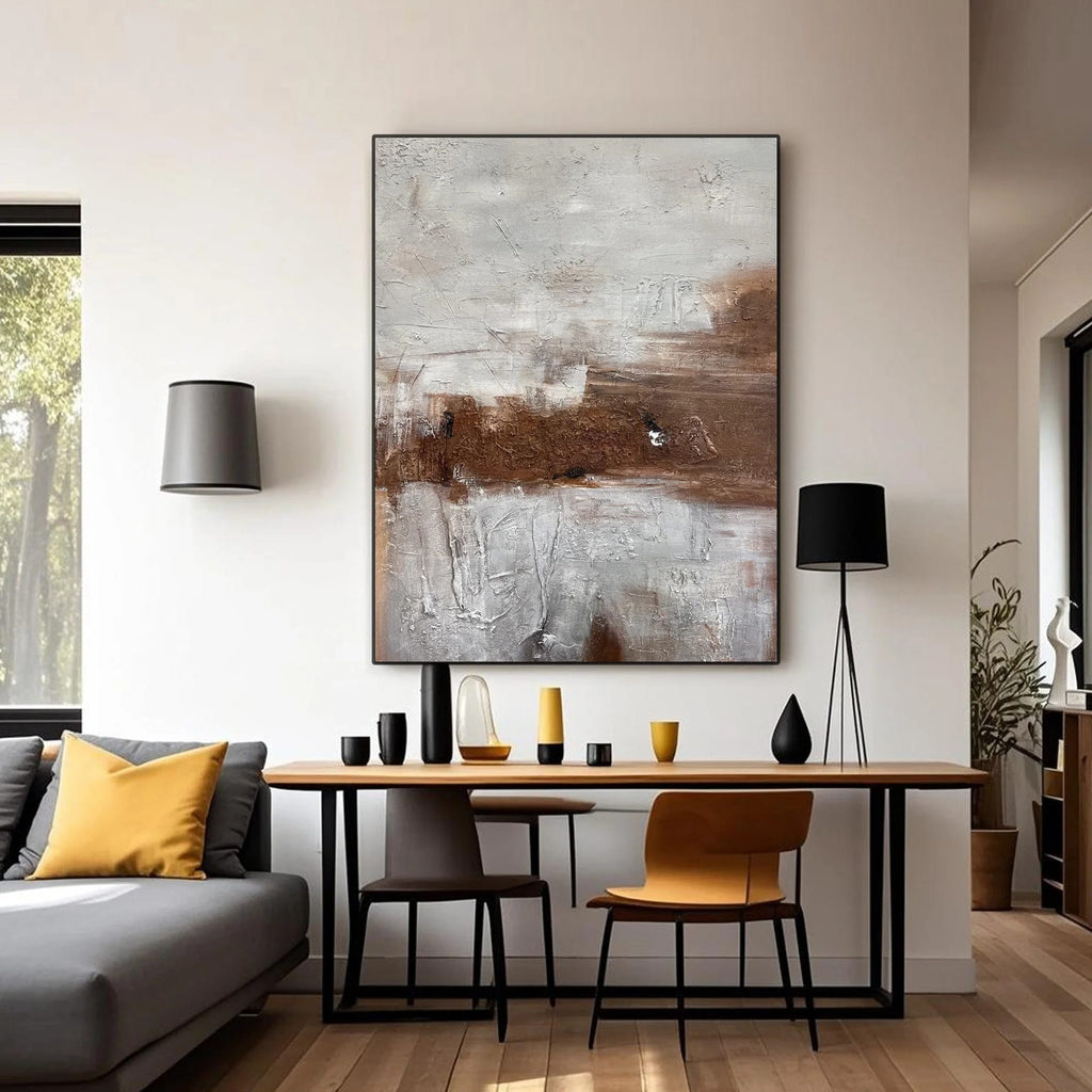 Lumi Gallery's hand-painted Wabi-Sabi abstract canvas art 'Fading Earth' with textured brushstrokes in modern living room
