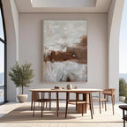 Wabi-Sabi abstract wall art 'Fading Earth' with textured canvas in modern dining room