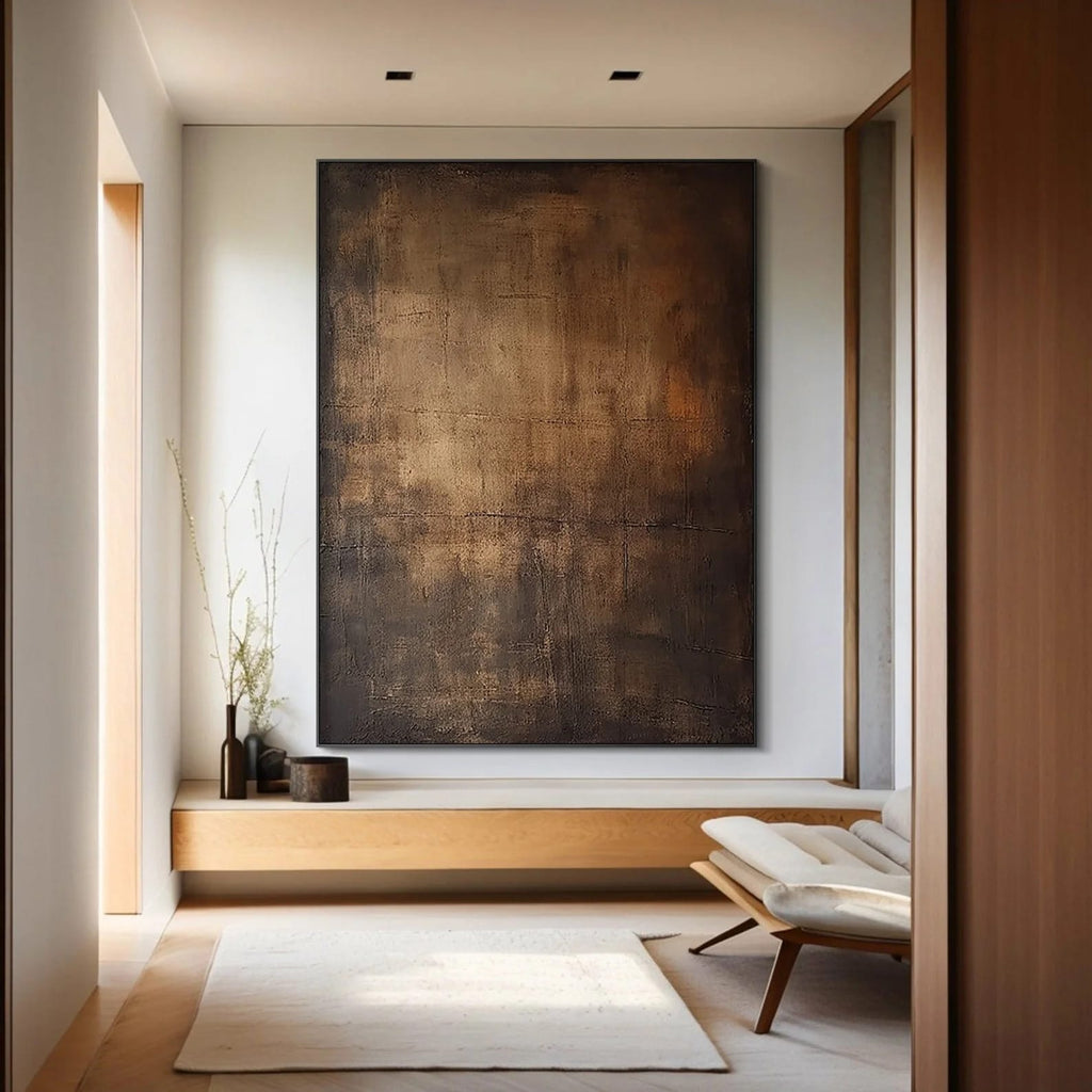 Lumi Gallery's textured Wabi-Sabi brown abstract canvas wall art in modern interior