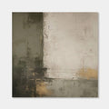 Hand-painted wabi-sabi geometric wall art with green beige tones and textured boundary details on canvas