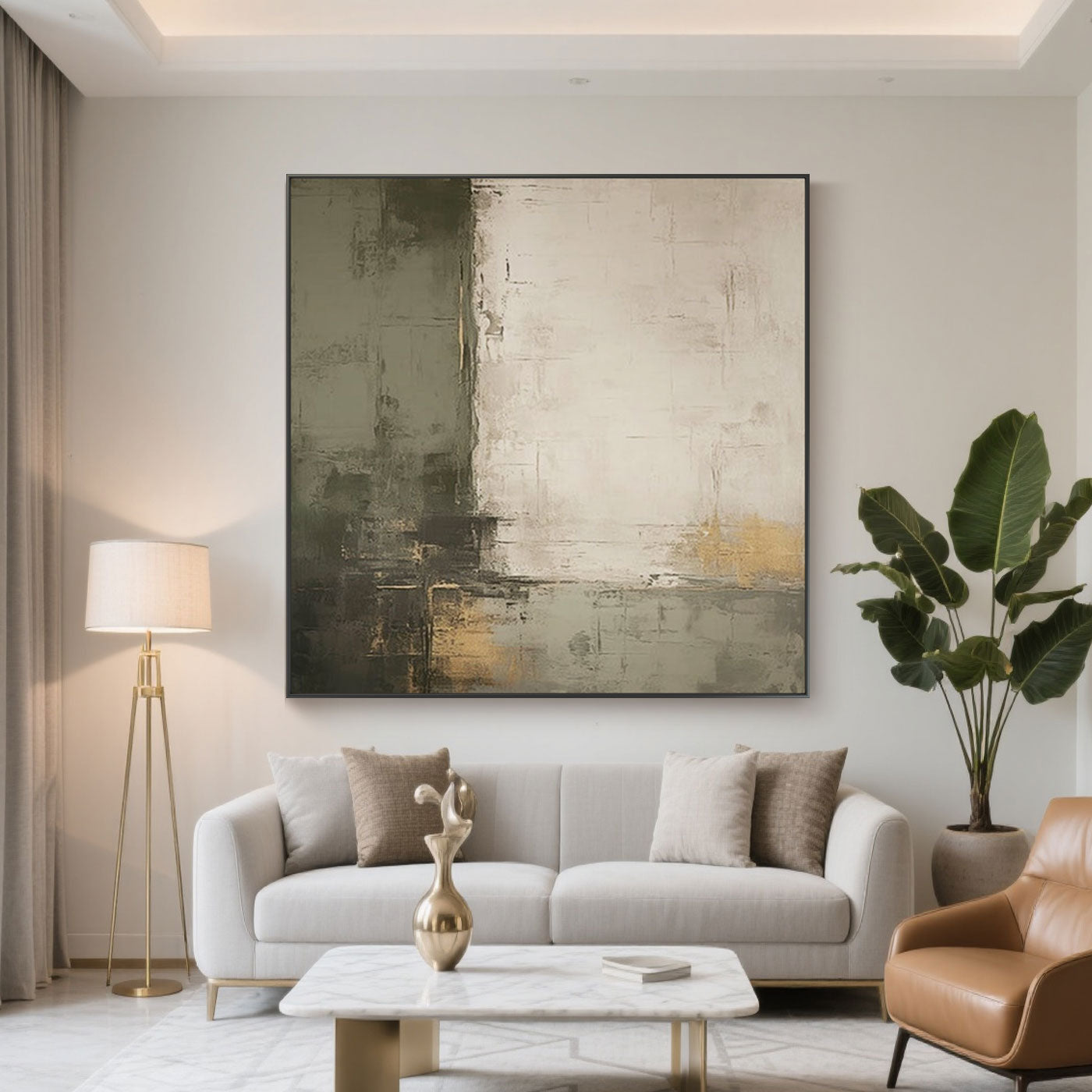 Wabi-Sabi Geometric Green Beige Wall Art - Boundary