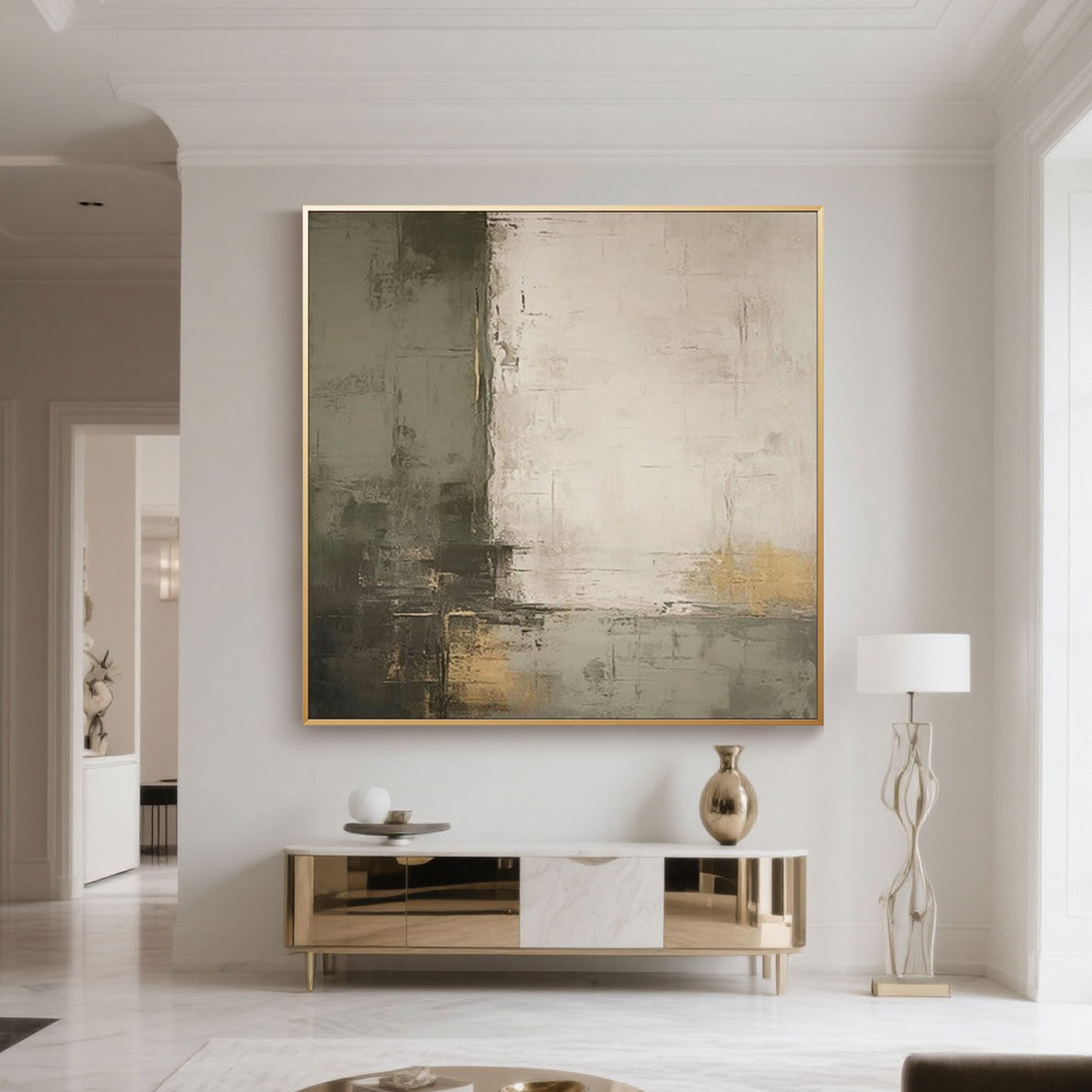 Wabi-Sabi Geometric Green Beige Wall Art - Boundary