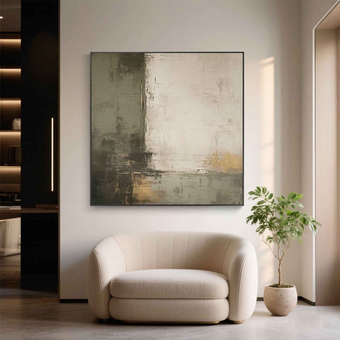 Wabi-Sabi Geometric Green Beige Wall Art - Boundary
