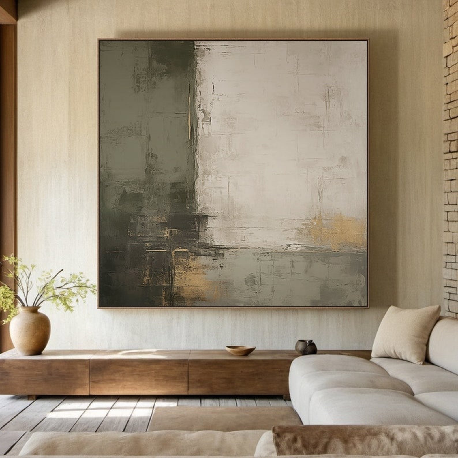Wabi-Sabi Geometric Green Beige Wall Art - Boundary