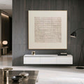 Wabi-Sabi Geometric Square Wall Art - Matrix: Textured grid pattern on neutral canvas, modern living room decor.
