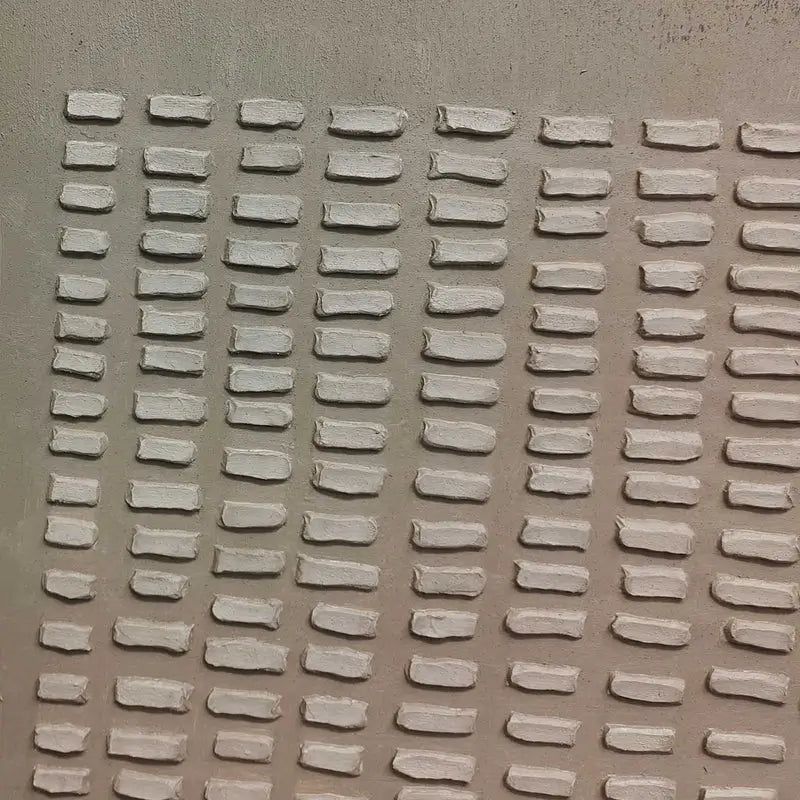 Close-up of raised grid textures on Wabi-Sabi painting.