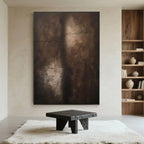 Wabi-Sabi Minimalist Abstract Painting 'Shadow Wall' - Hand-painted earth-toned framed canvas with subtle cracks and shadows