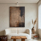 Textured hand-painted Wabi-Sabi abstract canvas art 'Shadow and Earth I' in living room