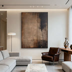 Wabi-Sabi abstract canvas painting with earth tones in modern living room decor